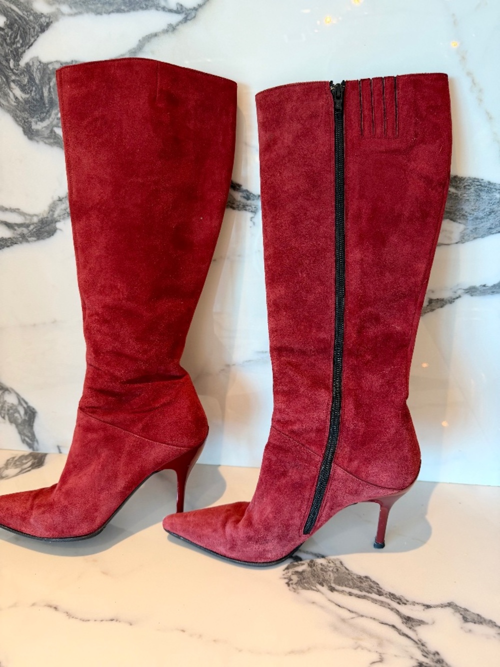 Vintage Red Suede Boots